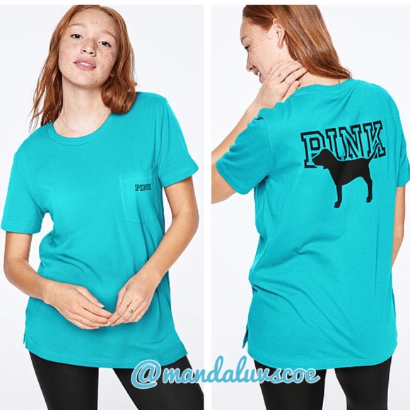 PINK Victoria's Secret Tops - 🚫SOLD🚫💗VS PINK TURQUOISE & BLACK PUP CAMPUS TEE